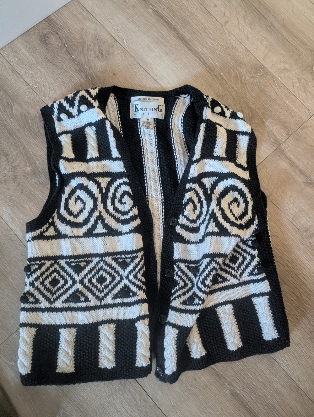 Vintage Black & White Geometric Knit Vest